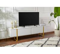 Dmora - Mobile porta TV Gussola, Credenza da soggiorno, Armadio basso per TV, Base parete attrezzata, 180x30 h50 cm, Bianco e Oro