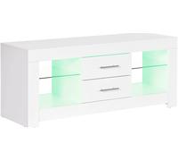 HOMCOM Mobile Porta TV fino a 55" con Luci LED, 2 Mensole in Vetro Regolabili, 2 Cassetti, in Legno, 120x40x50cm, Bianco Aosom