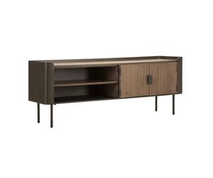 Mobile porta tv in metallo e legno con 2 ante e 2 ripiani, TORONTO, Dimensioni 150x42xh 58 cm con 2 ante e 2 cassetti marrone