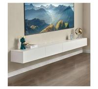 Mobile porta TV moderno galleggiante con 2 cassetti e 2 ante, console TV a parete da 290,7 cm/216,6 cm, sotto ripiano TV con vano portaoggetti, per soggiorno camera da letto, mobili bianchi per