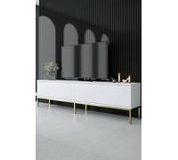 Dmora - Mobile porta TV Regulus, Credenza da soggiorno, Armadio basso per TV, Base parete attrezzata, 180x30h47 cm, Bianco e Oro