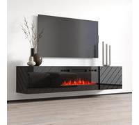 Mobile porta tv Roxy con camino elettrico cm183x35x38h nero lucido