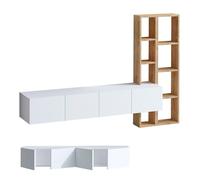 Mobile Porta TV Sospeso 182 Cm Bianco Con Libreria Effetto Legno Pana