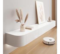 Mobile porta TV sospeso moderno - Unità di intrattenimento a parete con ante, elegante console multimediale per soggiorno e ufficio, finitura bianca lucida, 180 cm