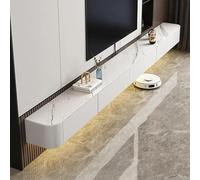 Mobile porta TV sospeso moderno, unità di intrattenimento a parete, console multimediale con ante per soggiorno e ufficio, elegante soluzione di archiviazione bianca da 200 cm