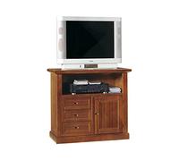 Mobile porta tv, stile classico, in legno massello e mdf con rifinitura in noce lucido - Mis. 84 x 40 x 80