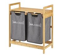 Mobile Portabiancheria in Bambù (AxLxP) 73 x 63,5 x 33 cm con Ripiano e 2 Sacchi Estraibili per Bucato con Capienza 2x 30 L