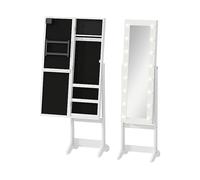 MOBILE PORTAGIOIELLI HOMCOM IT831-220 - Armadio in MDF bianco con 1 porta, 3 ripiani e specchio LED