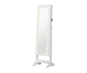 MOBILE PORTAGIOIELLI HOMCOM IT831-221 - in MDF Bianco con 1 porta e 5 ripiani, specchio e luci LED