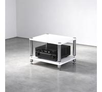 Mobile portaoggetti audio-video a tre ripiani, Supporto per torri diffusori | Rack per apparecchiature AV; supporto antivibrazioni; mobile porta-TV;(White,Double layer)