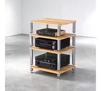Mobile portaoggetti audio-video a tre ripiani, Supporto per torri diffusori | Rack per apparecchiature AV; supporto antivibrazioni; mobile porta-TV;(Light walnut,Four layers)