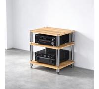 Mobile portaoggetti audio-video a tre ripiani, Supporto per torri diffusori | Rack per apparecchiature AV; supporto antivibrazioni; mobile porta-TV;(Light walnut,Three-layer)