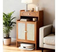 Mobile Portaspirapolvere Robot in bambù | Tavolino con Contenitore Nascosto, Scaffale Multilivello for Aspirapolvere e Scopa Elettrica | for Soggiorno, Cucina, Ufficio(Brown)