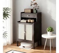 Mobile Portaspirapolvere Robot in bambù | Tavolino con Contenitore Nascosto, Scaffale Multilivello for Aspirapolvere e Scopa Elettrica | for Soggiorno, Cucina, Ufficio(Black)