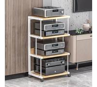 Mobile Rack Per Stereo HiFi，Media Stand Armadio Con Ruote Universali，AV Mensola Movimento Stand，Mobile Giradischi Rack HiFi Angolare Per Schermo TV/Hi-Fi/Rack AV Unità Multimediale(White,4tier-50x40x1