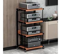 Mobile Rack Per Stereo HiFi，Media Stand Armadio Con Ruote Universali，AV Mensola Movimento Stand，Mobile Giradischi Rack HiFi Angolare Per Schermo TV/Hi-Fi/Rack AV Unità Multimediale(Brown,4tier-50x40x1