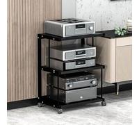 Mobile Rack Per Stereo HiFi，Media Stand Armadio Con Ruote Universali，AV Mensola Movimento Stand，Mobile Giradischi Rack HiFi Angolare Per Schermo TV/Hi-Fi/Rack AV Unità Multimediale(Black,3tier-50x40x7