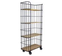 Mobile scaffale in legno e metallo a 4 ripiani con ruote Linea Industrial