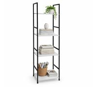Mobile Scaffale Industrial 4 Ripiani Metallo Nero Legno Mdf Bianco 29x24 H112cm
