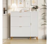 mobile Scarpe, portaoggetti con 3 ante e 1 porta, armadio grande capacità per mobili d'ingresso e soggiorno, 110 x 24 x 111,5 cm, bianco (bianco, 110 x 24 x 111,5 cm)
