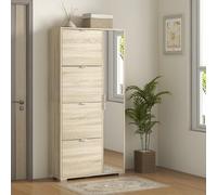 Mobile Scarpiera con Specchio per 16 Paia di Scarpe, 4 Cassetti a Ribalta e 2 Armadietti con Mensola Regolabile, 82x30x168cm, Rovere Scopri questa scarpiera moderna HOMCOM, un perfetto incontro tra fu