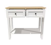 Mobile scrivania in legno bianco con cassetti e piano superiore color legno