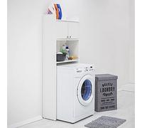 Inbagno Mobile sopra Lavatrice Alto con Ante e Ripiani a Vista, L 65 x P 26 x H 162 cm, in PVC Bianco, Ideale per lavanderie Esterne
