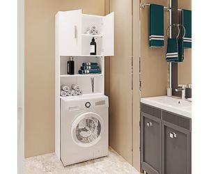 Mobile Sopra Lavatrice Asciugatrice Armadio Mobiletto Bagno Salvaspazio Scaffale In Legno Armadietto Da Incasso A Colonna Con Ante Per Lavanderia Coprilavatrice Bangor 190 x 26 x 64 Cm Bianco