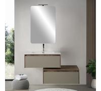 Mobile Sospeso 80 Cm In Legno Nobilitato Tabacco/Tortora Con Lavabo Specchio E 2 Cassetti Separati Con Chiusura Soft-Close