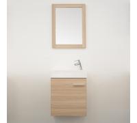Mobile sospeso bagno 45 cm rovere chiaro con anta e specchio con cornice