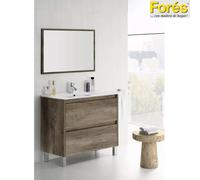 Mobile Sospeso Bagno Lavabo Ceramica Specchio Colonna Rovere Nordik Serie DAKOTA