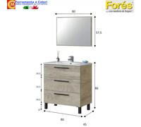 Mobile Sospeso Bagno Lavabo Ceramica Specchio Colonna + Vani Rovere Artik ATHENA