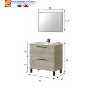 Mobile Sospeso Bagno Lavabo Ceramica Specchio Colonna + Vani Rovere Artik ATHENA