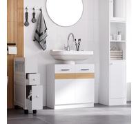 Mobile Sotto Lavabo Bagno con Antine in MDF e Bambù 60x30x60,5cm - Bianco e Color Legno