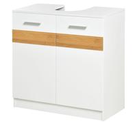 Mobile Sotto Lavabo Bagno Con Antine In Mdf E Bambù 60x30x60.5cm - Bianco E Color Legno