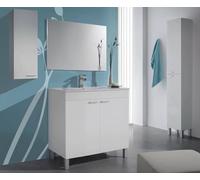 Dmora - Mobile sottolavabo Augusta, Mobiletto per bagno a 2 ante, Armadietto da terra con specchio, 80x45h80 cm, Bianco
