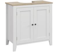 Mobile Sottolavabo Bagno A U Con Ripiano Regolabile Interno, In Mdf, 60x30x60 Cm, Bianco E Color Legno