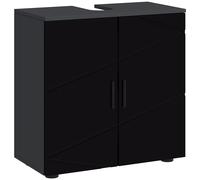 Mobile Sottolavabo Bagno In Legno Con Armadietto 2 Ante, 60x30x60cm, Nero