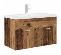 Mobile sottolavabo con lavabo da incasso effetto legno anticato | materiale in legno, cassetto, montaggio a parete, funzione troppopieno, rubinetto per acqua calda e fredda