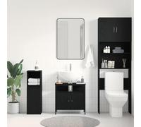 Mobile sottolavabo da 60 cm, effetto rovere nero, in legno e acciaio, resistente all'umidità, con apertura per sifone (8 x 20 cm), montaggio a parete, mobiletto da bagno con molto spazio