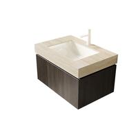 Mobile sottolavabo da 76 cm, da appendere, in ceramica, per bagno espresso. | Armadietto da bagno con pietra sinterizzata in travertino Roma, 1 foro per rubinetto, chiusura ammortizzata e lavabo in
