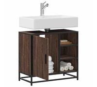 Mobile sottolavabo marrone effetto rovere, 65 x 33 x 60 cm, in legno e metallo, con spazio e ripiano per il bagno, set di mobili da bagno per ordine nella lavanderia e la camera degli ospiti