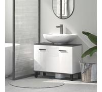 Mobile Sottolavabo per Bagno a 2 Ante con Ripiano Regolabile, Mobile Bagno Sottolavabo con Maniglia e Piedini Antiscivolo in Legno Truciolato, 80x34x60 cm, Bianco Lucido Ottimizza lo spazio in bagno c