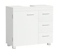 Mobile Sottolavabo per Bagno, Mobiletto da Bagno, 3 Cassetti Laterali, 2 Scomparti dietro l'Anta, per Lavabi con Colonna, con Piedini, 30 x 70 x 64 cm, Bianco Nuvola, Ritorno a Scuola [Adatto a varie