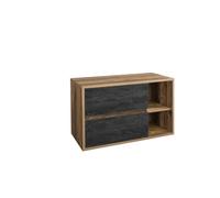 Mobile sottolavello sospeso GABI 100 cm - Finitura Ardesia e Legno Scuro - Stile Rustico