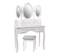 Mobile Specchiera Petineuse con Sgabello Imbottito in Legno MDF Bianco