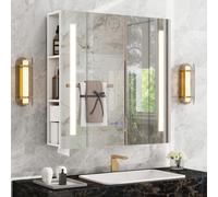 Mobile Specchio Bagno Specchio Contenitore Bagno con Ripiani e Luce LED