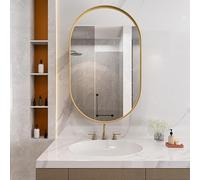 Mobile Specchio Ovale con Metallo, Armadietto da Incasso con Ripiani Regolabili e Cornice in Metallo, Specchio con Contenitore da Parete, Oro, 85 x 51.5 x 12 cm