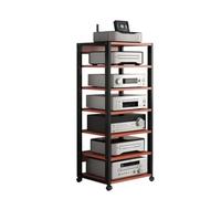 Mobile Stereo Hi fi Rack Carrello Multimediale AV Scaffale Mobile Per Supporti Con Ripiano In Legno A 7 Livelli, Moderno Supporto Multimediale AV Armadio AV Con Ruote(Red)