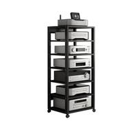Mobile Stereo Hi fi Rack Carrello Multimediale AV Scaffale Mobile Per Supporti Con Ripiano In Legno A 7 Livelli, Moderno Supporto Multimediale AV Armadio AV Con Ruote(Nero)
